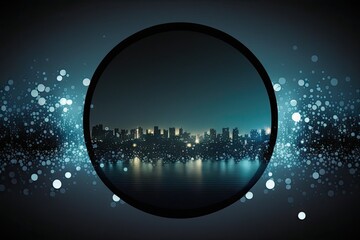 Sticker - a toned background with an abstract blue circular bokeh and horizon line city lights,. Generative AI