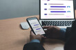 © khunkornStudio - Chatbot conversation Ai Artificial Intelligence technology online customer service. ChatGPT, Digital chatbot, robot application, OpenAI generate. Futuristic technology.Virtual assistant on internet.