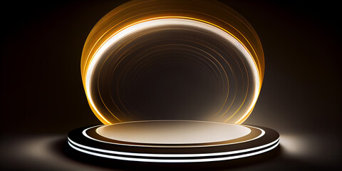 Wall Mural - abstract long exposure dynamic light trails product display podium. generative ai