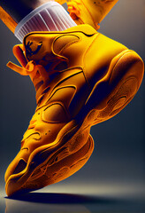 Wall Mural - Yellow sports shoe on ground