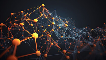Fototapete - Abstract polygonal space low poly dark background with connecting dots and lines. Connection structure. Generative AI