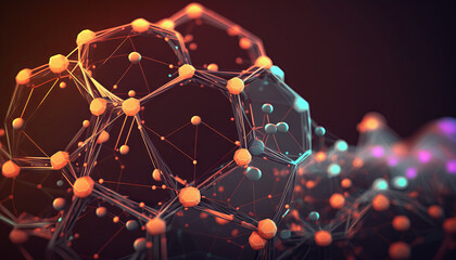 Poster - Abstract Generative AI of molecular structure. Science background. Futuristic technology style.