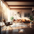 modern mid century living room interior design generative ai