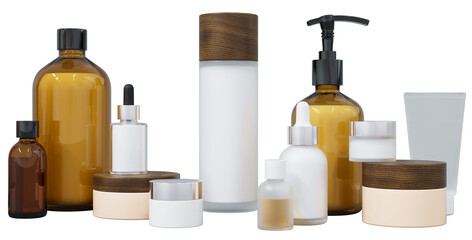 Wall Mural - group of different cosmetic bottles and jars 3d render