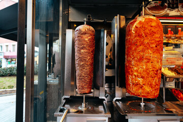 Meat skewer for turkish doner kebab in a restaurant in Istanbul