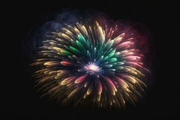 Poster - on a dark background, amazing fireworks are displayed. Generative AI