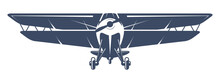 Light Aviation Emblem With Biplane, Vintage Airplane Wit Double Wing,  Propeller Aircraft Front View Logo, Vector