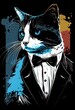 A tuxedo cat formal studio background with lot of colors, art illustration
generative ai