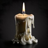 Fototapeta Konie - white wax candle burning dripping, flowing in black or dark light fire burn hot background turns off flame melt down lighting wick thin the dead memorial with sad painful memory Generative AI