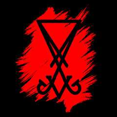 Wall Mural - Sigil of Lucifer illustration.  Gothic style design. Lucifer sign with red brush stroke on black background. Vector EPS 10