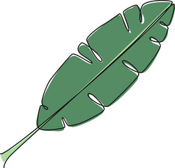 Sticker - colored single line drawing of tropical leaf, line art vector illustration