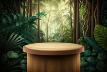 Round Wood Podium Tropical Forest