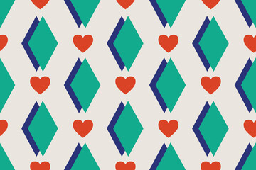 RETRO DIAMOND AND HEART SEAMLESS PATTER VECTOR