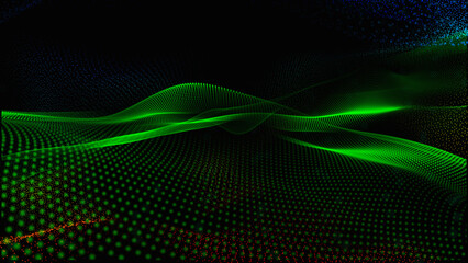 Aufkleber - Abstract futuristic dot wave Particle wave on dark background. Futuristic blue background.