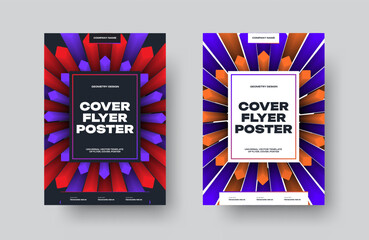 Poster - Vector white, black flyer with place for text, purple, orange, red gradient lines, geometric 3d illustration.