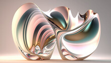 Abstract 3D Fluid Wave. Iridescent Holographic Neon In Motion. Colorful Background Wallpaper. 3D Render. Bright Glossy Colors. Gold And Silver. Generative AI.