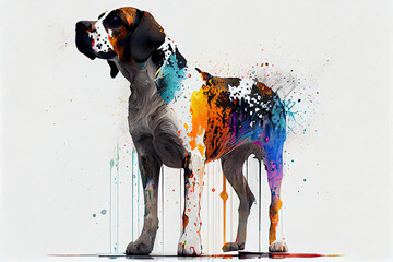 Wall Mural - full body of a colorful dog,white background,dripping art