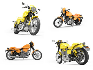 Wall Mural - 3D illustration of group of motorcycles on white background with shadow