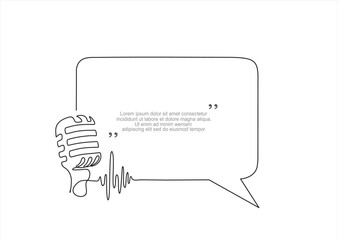 Wall Mural - Continuous one line drawing of microphone and speech bubble. Trendy line art vector on a white background. Vector illustration.