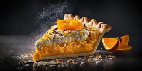 Poster - Delicious orange pie with a gray background. Generative AI