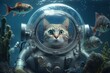 Illustration of a cat diver explorer - Created with generative ai