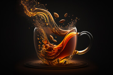 Sticker - Cup of coffee with liquid splashing out of it. Generative AI.