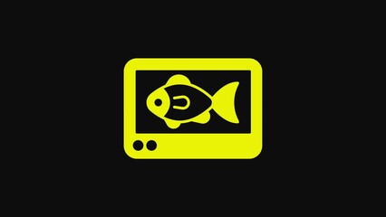 Wall Mural - Yellow Fish finder echo sounder icon isolated on black background. Electronic equipment for fishing. 4K Video motion graphic animation