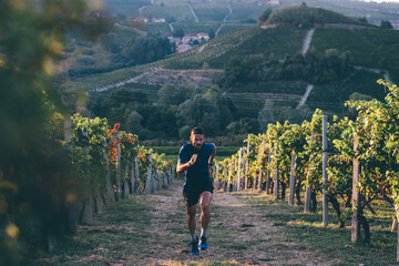 Wall Mural - man running in the countryside at the sunset