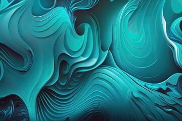 Poster - Abstract background in the style of waves in turquoise. liquid art design. Generative AI