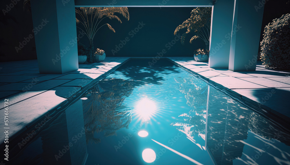 Pool in premium villa interior. Created with Generative AI technology ...