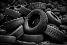 Big Pile Of Used Old Car Tires For Recycling. Neural Network Generated Art