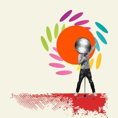 Wall Mural - Contemporary collage with person with disco ball on head