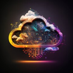 Wall Mural - Cloud storage for downloading an isometric. A digital service or application with data transmission. Network computing technologies, generative AI
