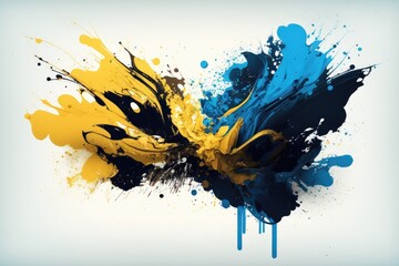 Poster - Abstract paint splash background in yellow and blue. Generative AI