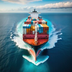 Wall Mural - Global business logistic import export freight shipping transportation oversea worldwide by container ship, container ship in deep sea port, generative ai