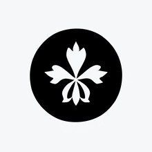 White Petals Fleur De Lis In A Black Circle On White Background. Generative AI