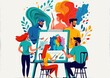 © Artilator Studio - people working together to paint a picture, symbolizing creativity and teamwork made with generative ai, vector style, flat, illustration, cartoon, line