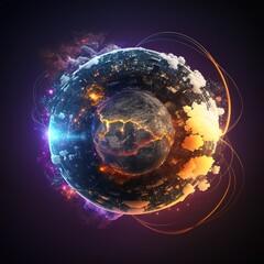 Poster - Concept of rounded abstract cityscape network connection, internet, and global connection, generative ai
