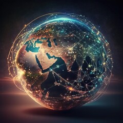 Poster - Internet business communication network technology. Cryptocurrency in the world of global networks and telecommunications, generative ai