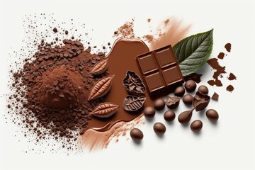 Canvas Print - Ingredient flash of coffee or chocolate isolated on white background. Generative AI