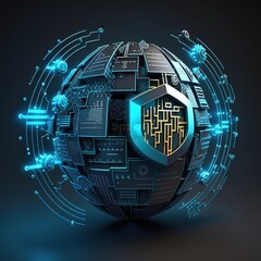 Poster - Cyber security and data protection. padlock protecting business and financial data with virtual network connection. Innovation technology, generative ai