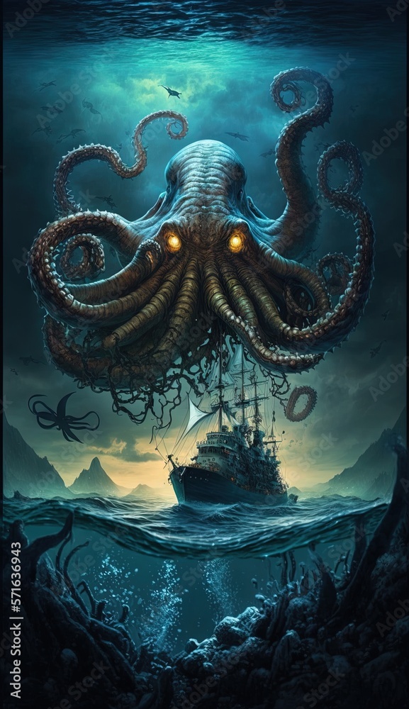 Illustrazione stock di giant octopus wrapping its tentacles around a ...