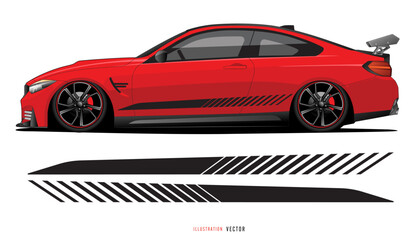 Wall Mural - Red car graphic. Design for vehicle vinyl wrap. logo racing, automotive. vector_20230214