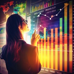 Poster - Graph of financial and economic growth, A businesswoman touches a business and financial stock market trading chart, generative ai