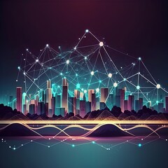 Poster - Smart city and abstract polygon pattern connection with speed line light, big data connection technology concept, generative ai