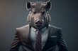 Inflexible boar in a business suit. Art illustration on the theme of business. AI generation.
