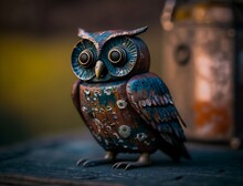 Antique Metal Owl Statue