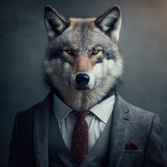 Naklejka na meble Portrait of a wolf dressed in a formal business suit. Generative AI.