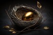 Gold Osterei / Oster Ei im Nest Studio - schwarzer Hintergrund  isoliert - Generative AI