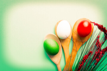 Wall Mural - Easter eggs as the color of the Italian flag patriotic holiday background for Italy